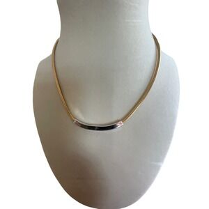 Vintage Signed Trifari Modernist Two-Tone Station Necklace,Gold Tone Snake Chain